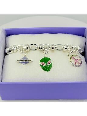 Bomb Party Charmelier Charm Bracelet "Galactic & Groovy" Alien, Spaceship, Peace
